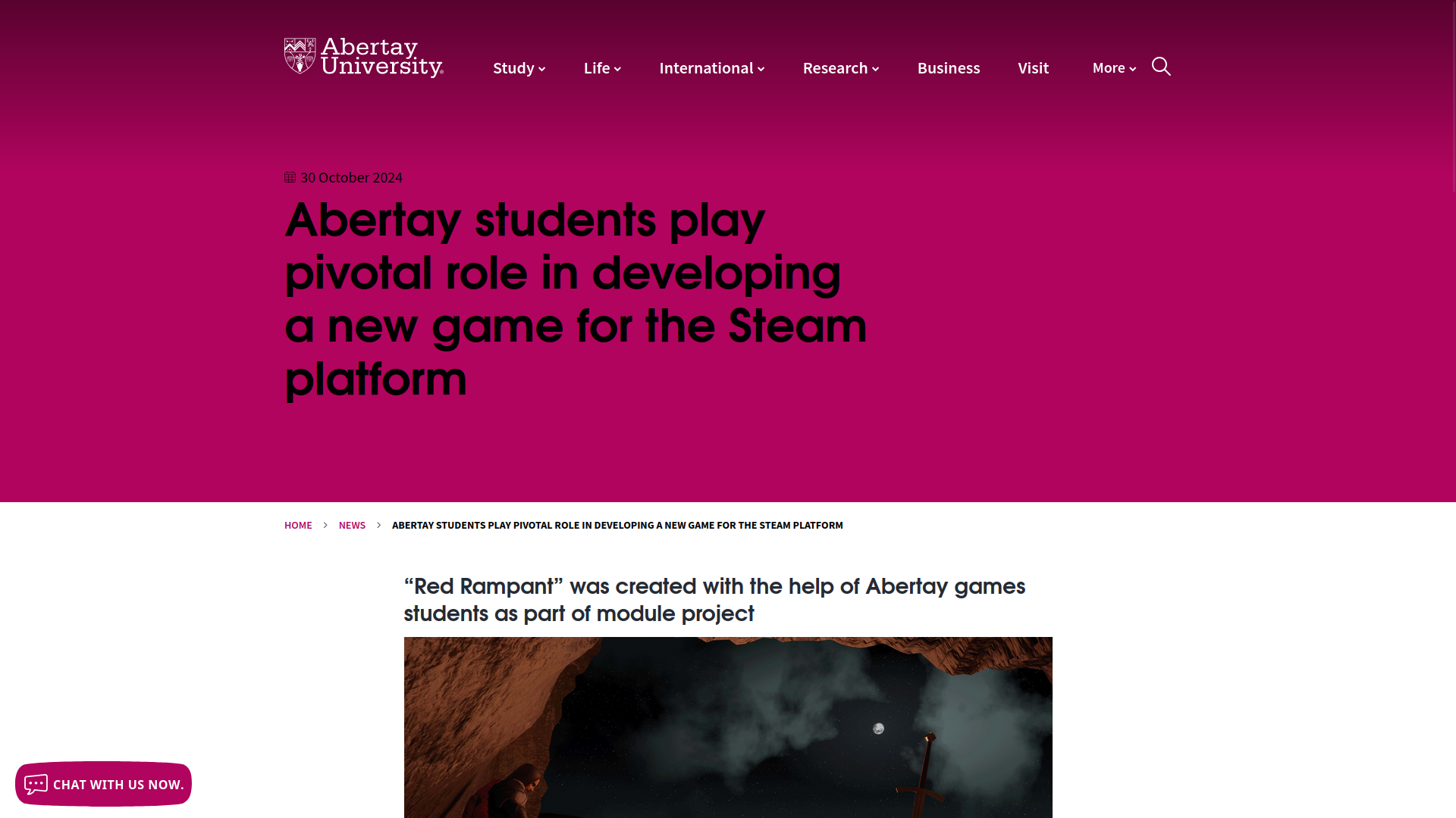 Abertay University article about Red Rampant development