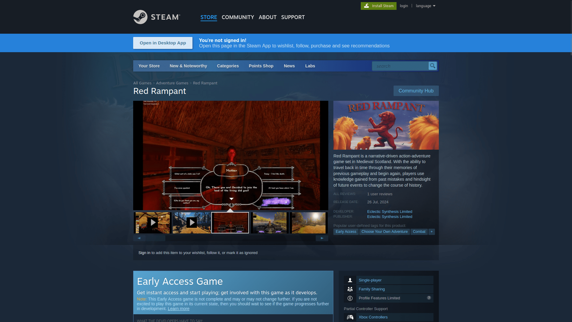 Steam store page for Red Rampant